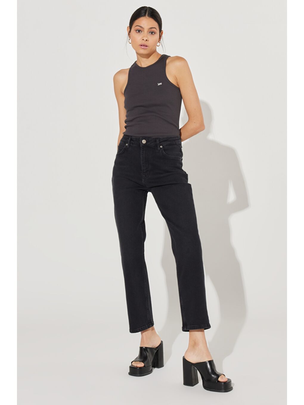 Carol Straight Fit Düz Kesim Yüksek Bel Siyah Esnek Jean Jean Pantolon-1