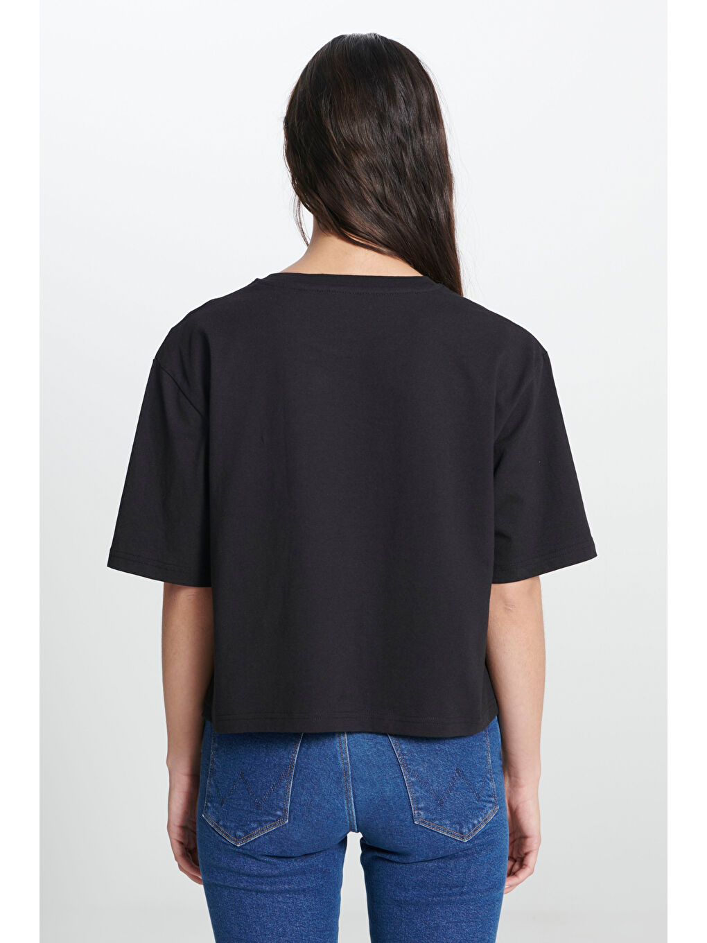 Relaxed Fit Geniş Kesim Bisiklet Yaka %100 Pamuk Siyah Tişört-4