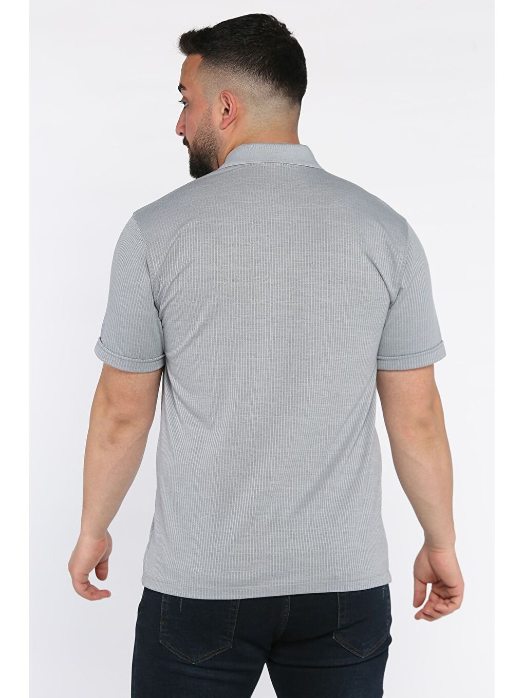 Gri Polo Yaka Cepli Erkek Tişört-2