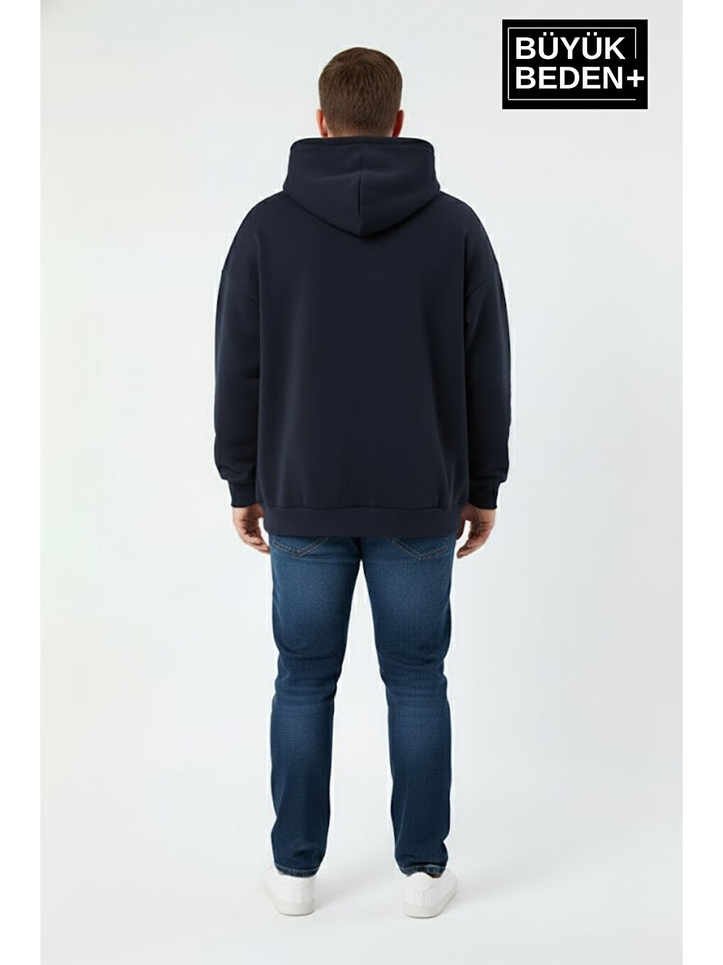 Lacivert Erkek Büyük Beden Hoodie –Rahat Kalıp Konforlu Unified Baskılı Sweatshirt SPR26BSW968-2