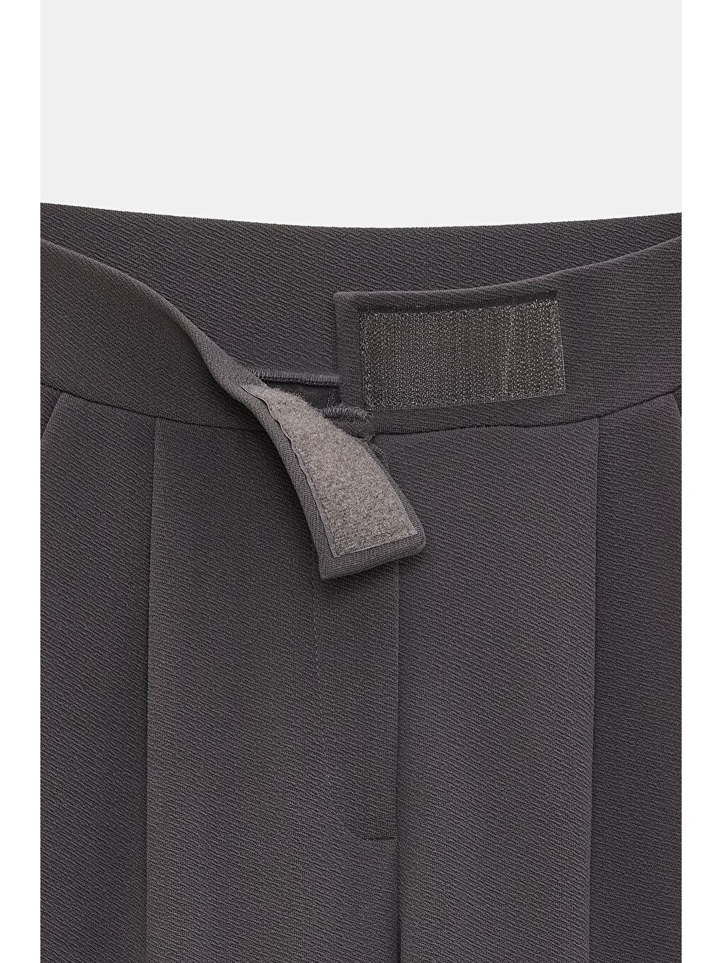 Antrasit Kadın Yüksek Bel Elastanlı Palazzo Pantolon - Cırtlı-2