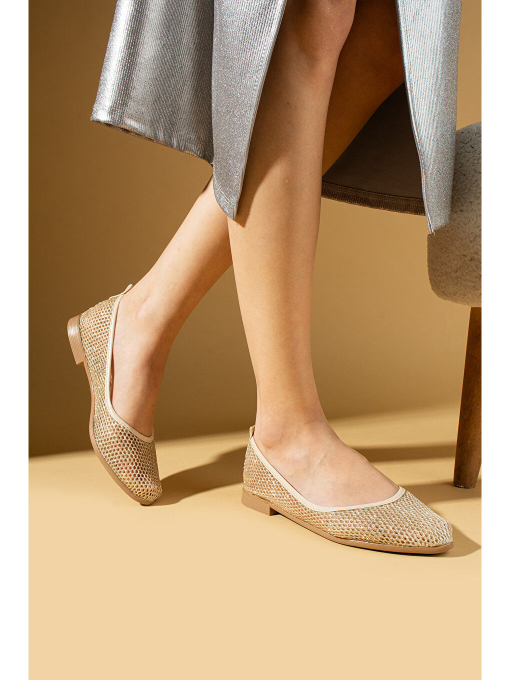 Sarı Fileli Rahat Taban Kadın Babet 001-0245-25File-2