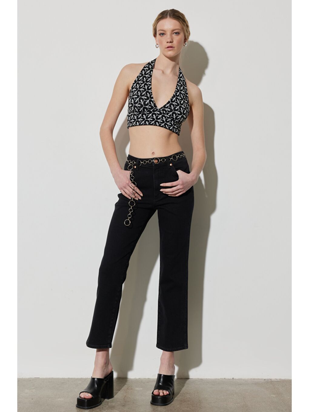 Siyah Wild West Straight Fit Düz Kesim Yüksek Bel Esnek Jean Jean Pantolon-1