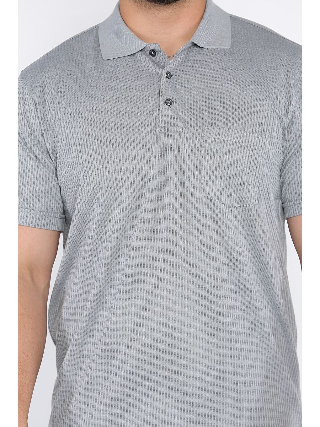 Gri Polo Yaka Cepli Erkek Tişört-3