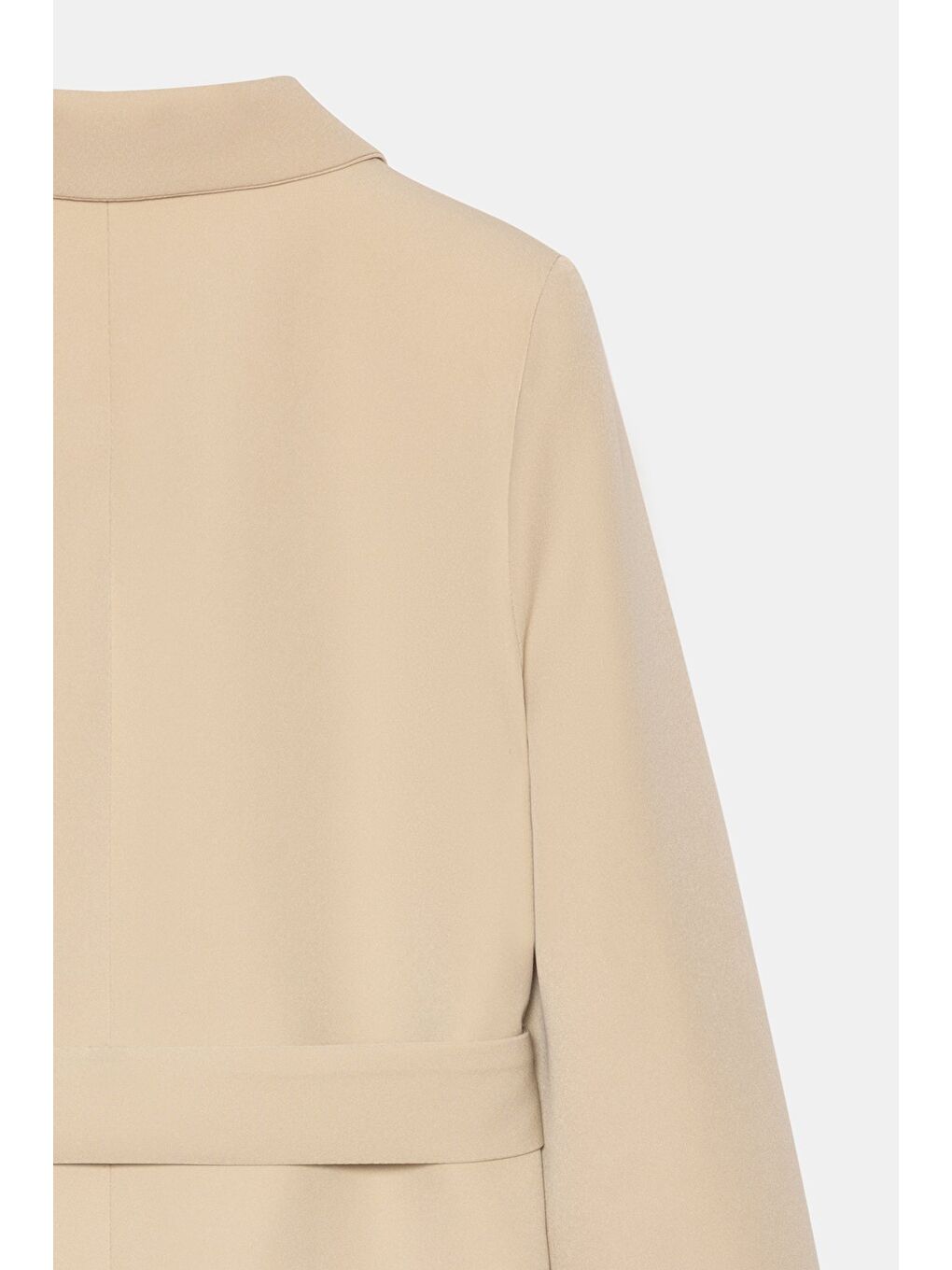 Bej Kadın Tek Düğmeli Dokuma Kruvaze Blazer Ceket - Kuşaklı-3