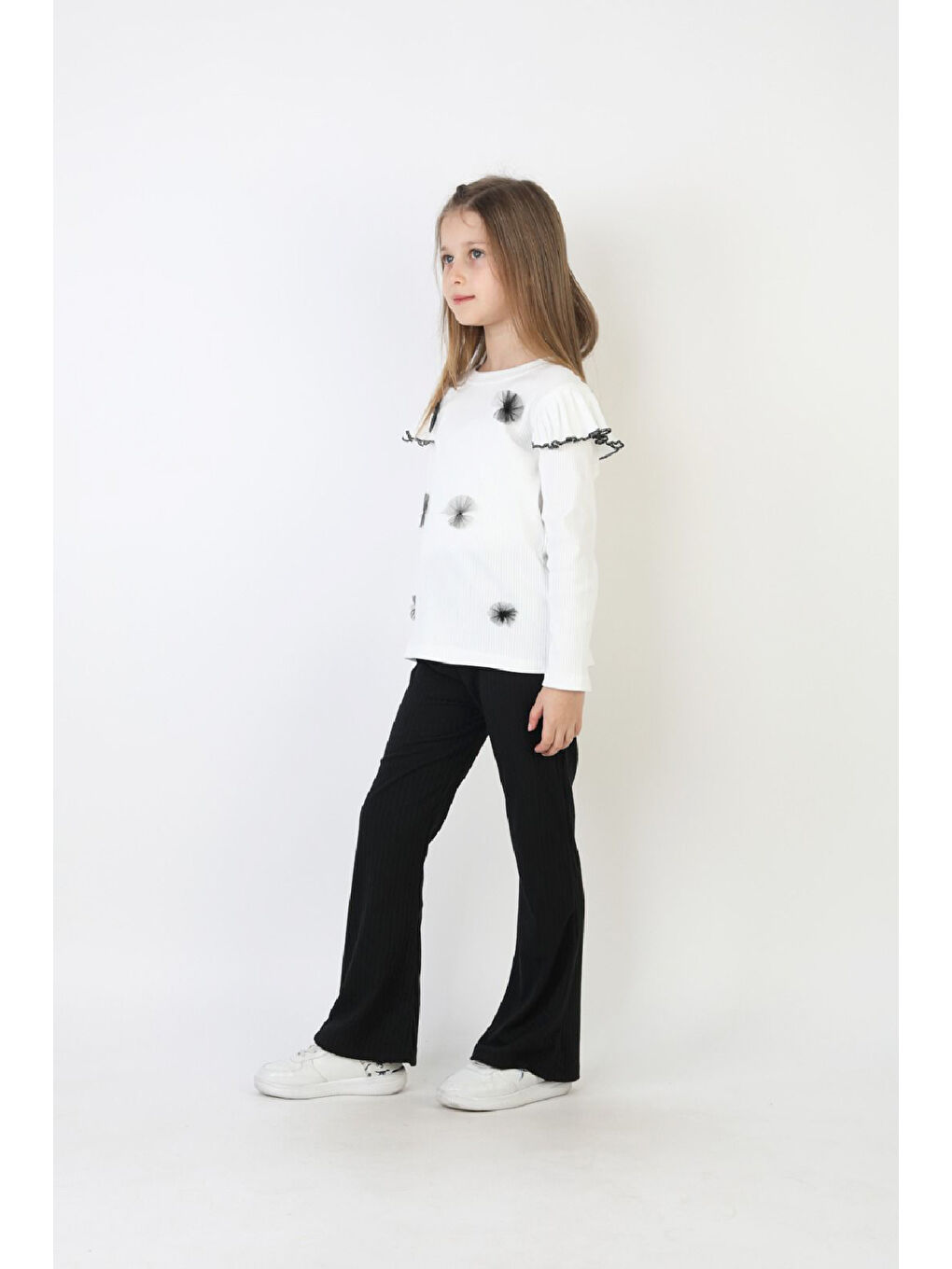 Beyaz Kız Çocuk 2'li Takım (Pantolon+Bluz) 3-8 Yaş 12504-2