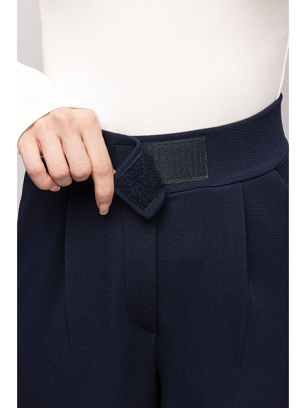 Lacivert Kadın Yüksek Bel Elastanlı Palazzo Pantolon - Cırtlı-4