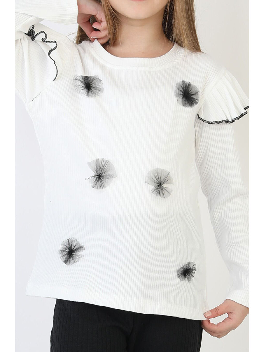 Beyaz Kız Çocuk 2'li Takım (Pantolon+Bluz) 3-8 Yaş 12504-3