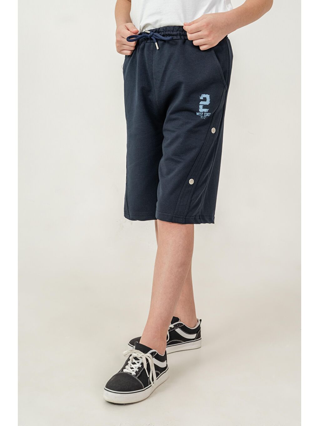 Lacivert West Coast Baskılı Yanlar Çıtçıtlı Erkek Çocuk Şort-2