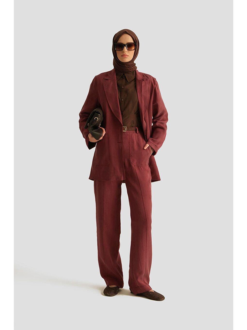 Önü Dikişli Cupra Palazzo Pantolon 25Yd4246-2 Bordo-1