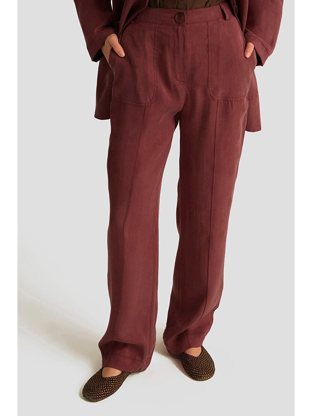 Önü Dikişli Cupra Palazzo Pantolon 25Yd4246-2 Bordo-2