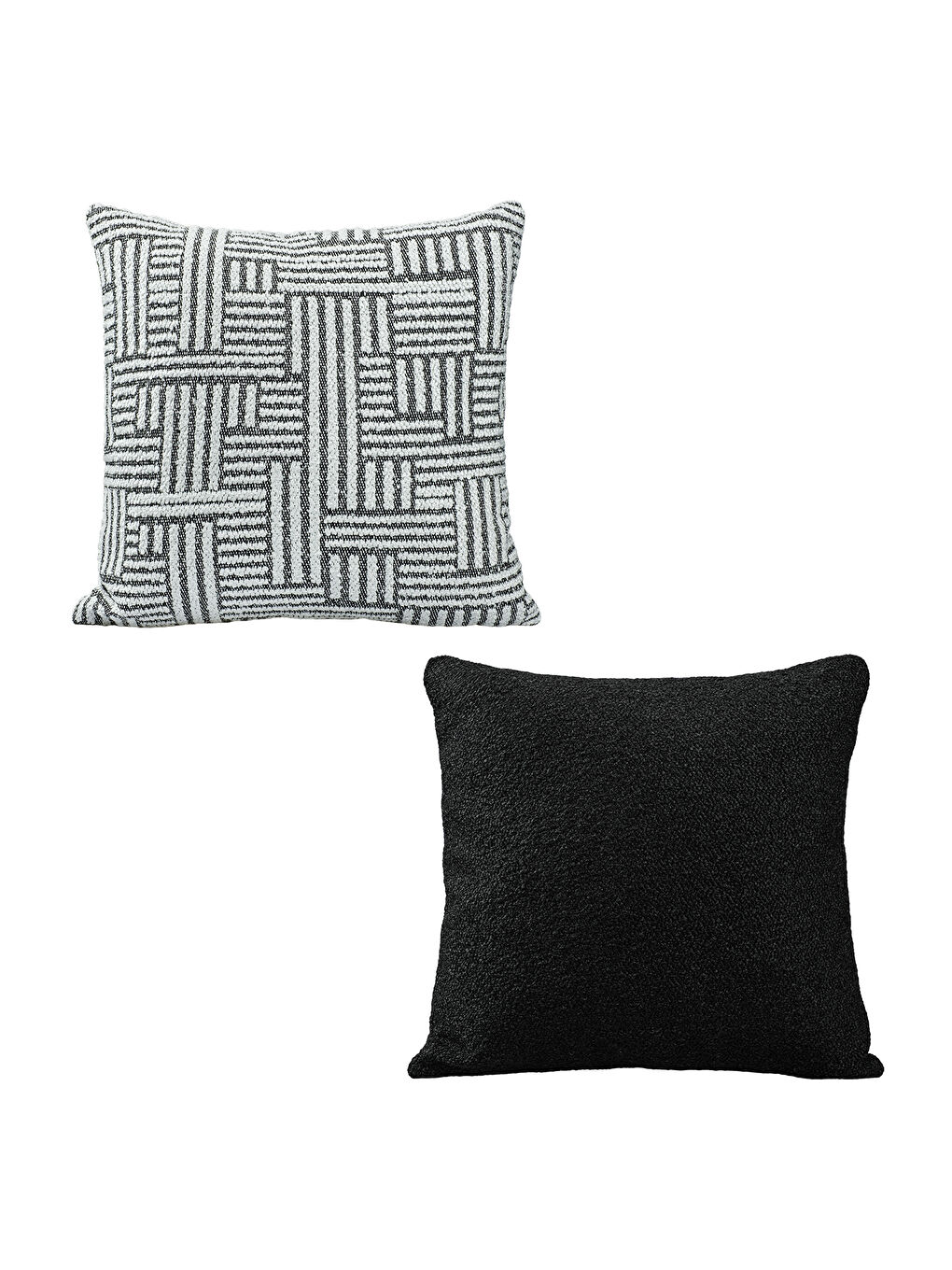 2'li Dekoratif Kırlent Kılıfı Seti – Siyah Beyaz Desenli & Teddy Dokulu (43x43 cm)