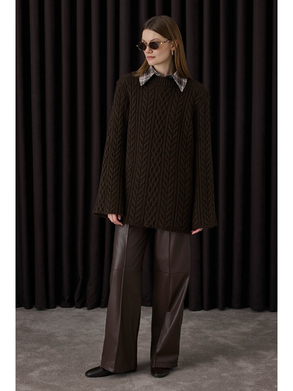 Kahverengi Saç Örgülü Kazak Kahve-1