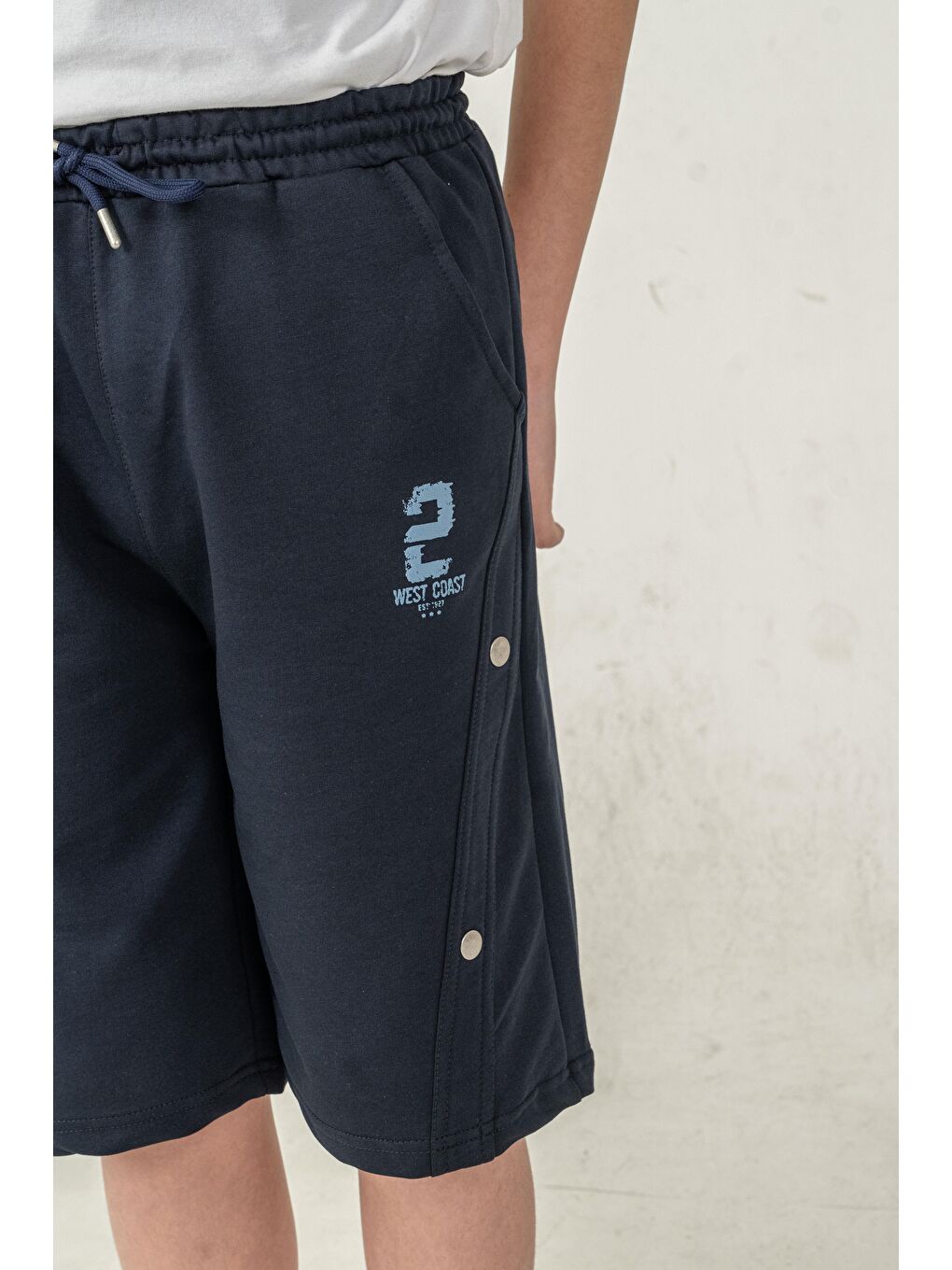 Lacivert West Coast Baskılı Yanlar Çıtçıtlı Erkek Çocuk Şort-3