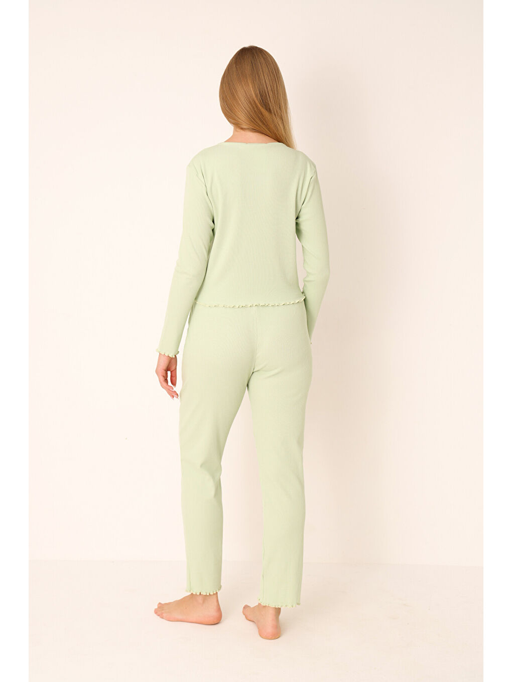 Yeşil Önden Düğmeli Pijama Takımı-1