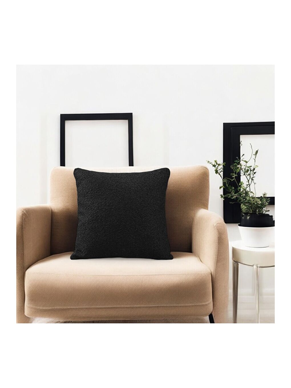 2'li Dekoratif Kırlent Kılıfı Seti – Siyah Beyaz Desenli & Teddy Dokulu (43x43 cm)-2