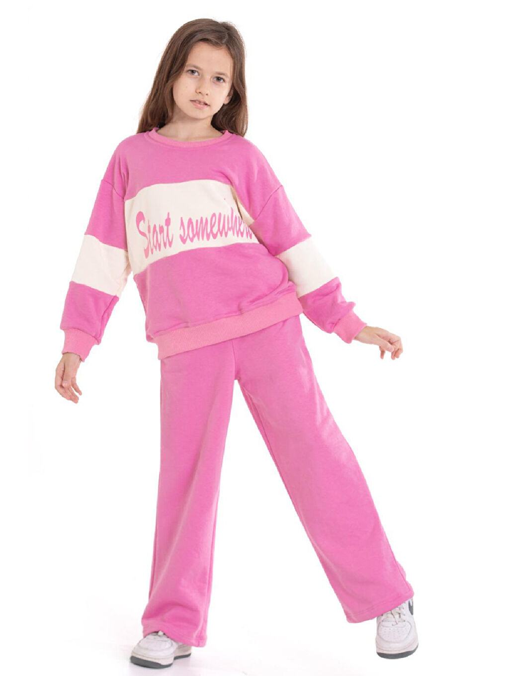 Pembe Kız Çocuk 3 İplik ve Şardonsuz Eşofman Takımı 5-9 Yaş 12487