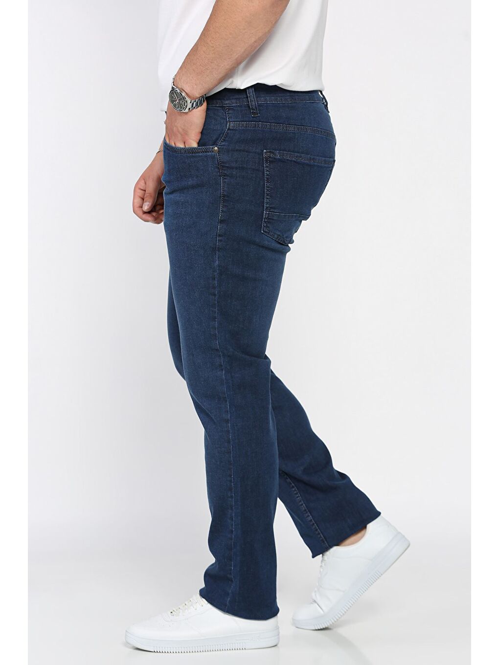 Lacivert Fermuarlı Elastanlı Erkek Jean Pantolon-1