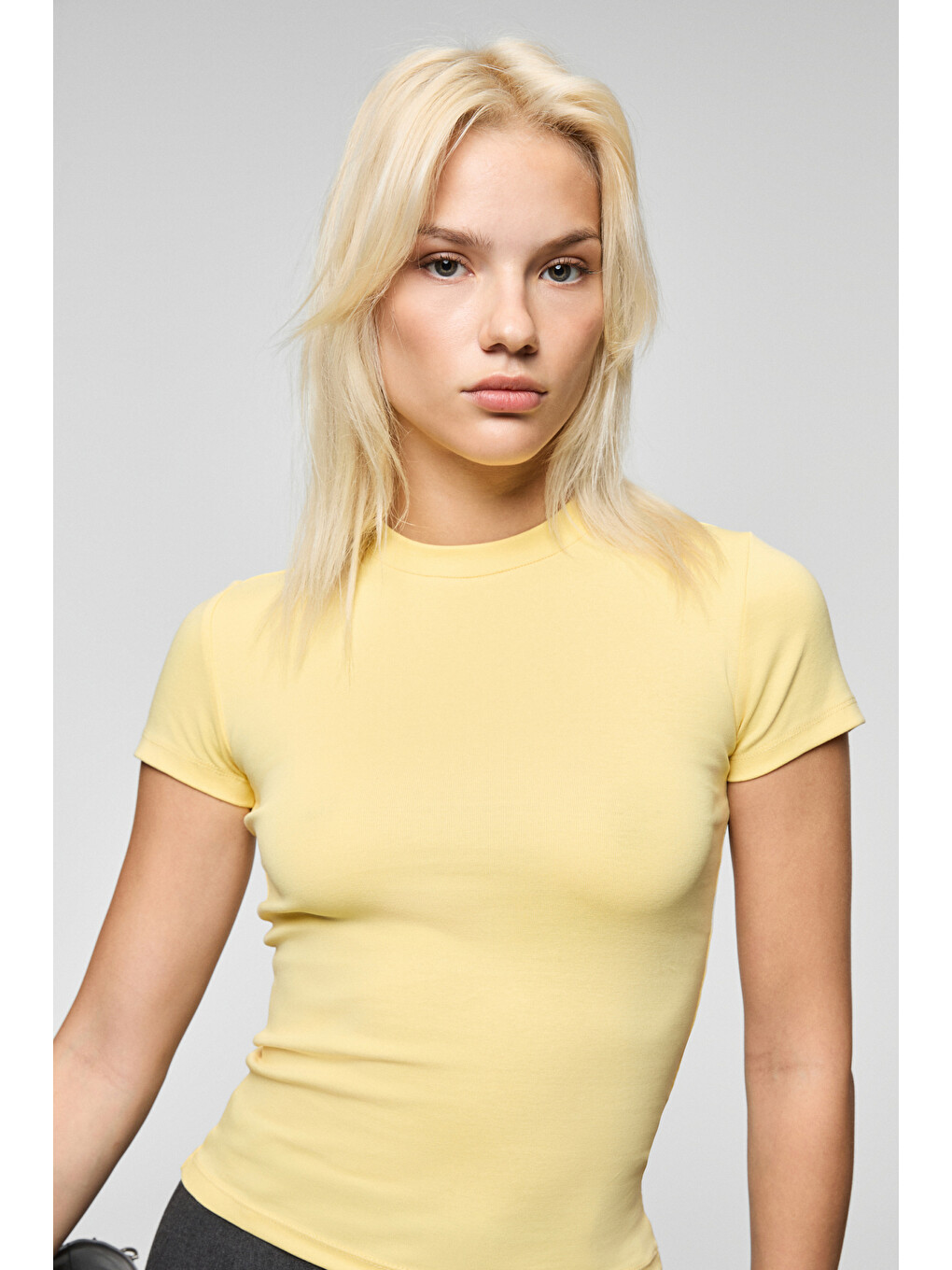 Sarı HOPEWELL Kadın Yuvarlak Yaka Örme Slim Fit SARI T-Shirt-4