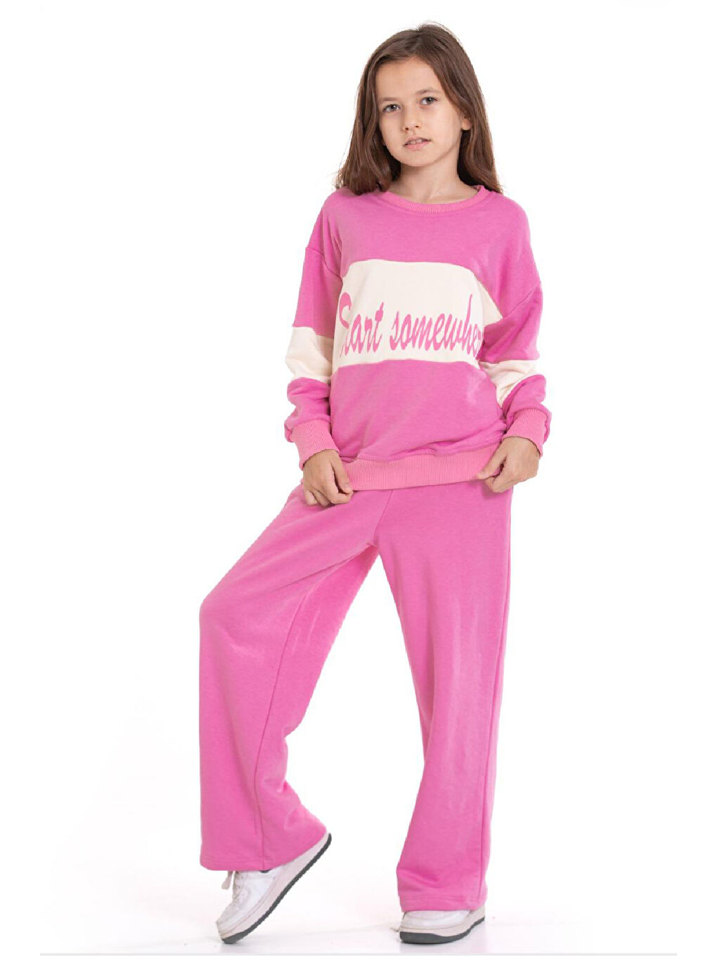 Pembe Kız Çocuk 3 İplik ve Şardonsuz Eşofman Takımı 5-9 Yaş 12487-2