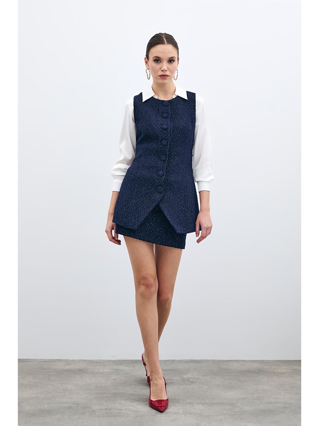 Düğmeli Tüvit Yelek - Lacivert-1