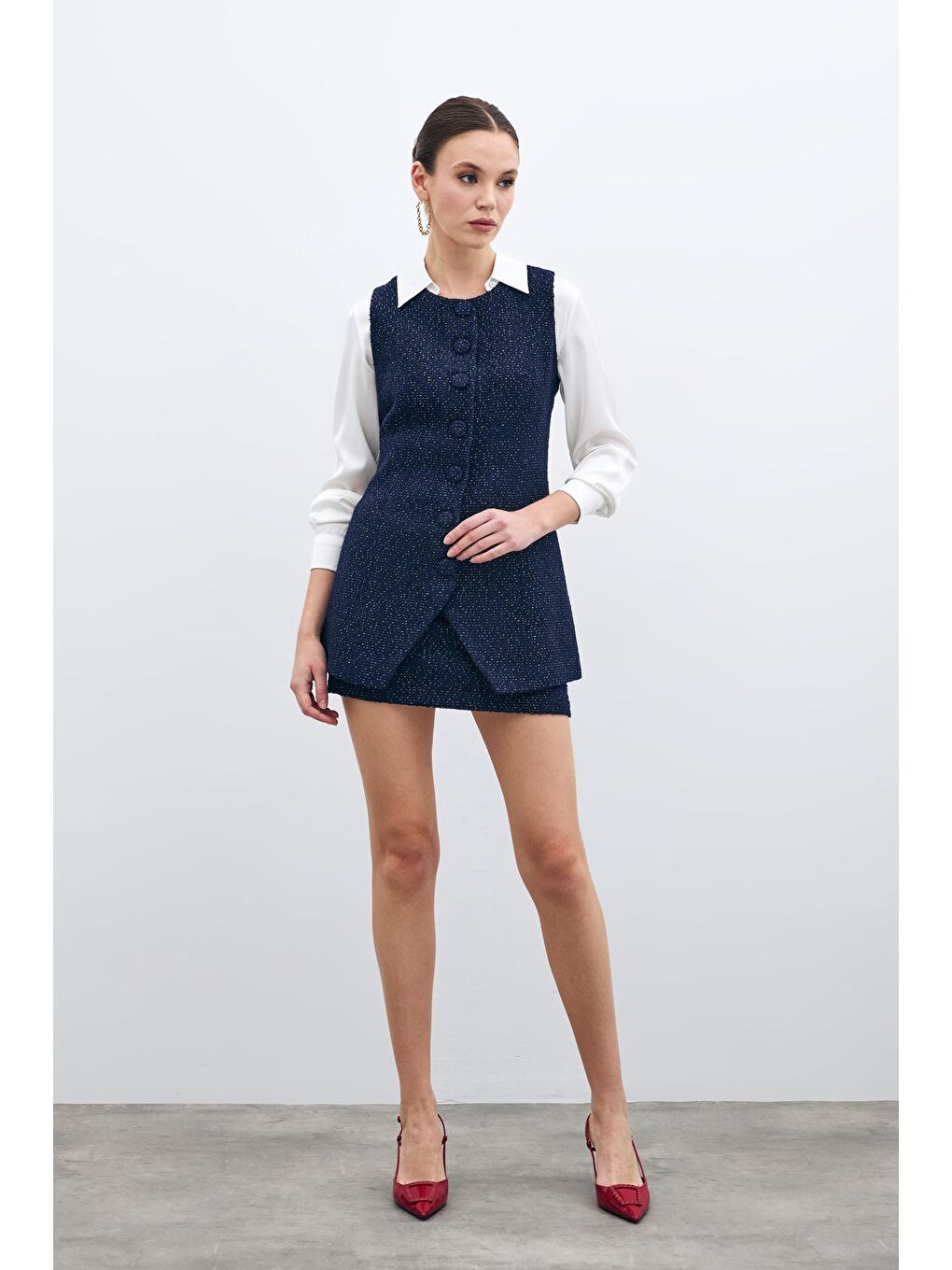 Düğmeli Tüvit Yelek - Lacivert-2