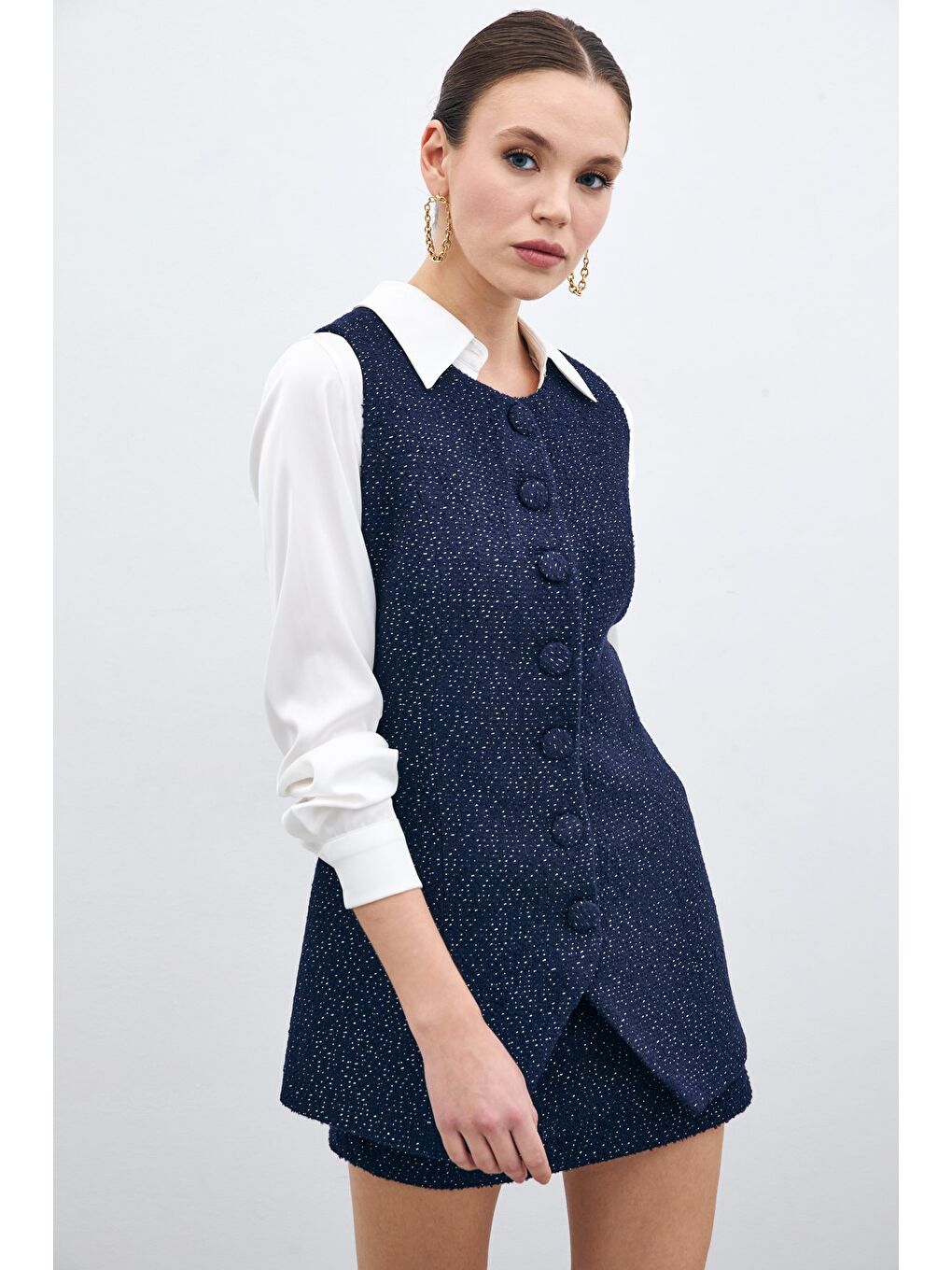 Düğmeli Tüvit Yelek - Lacivert-5