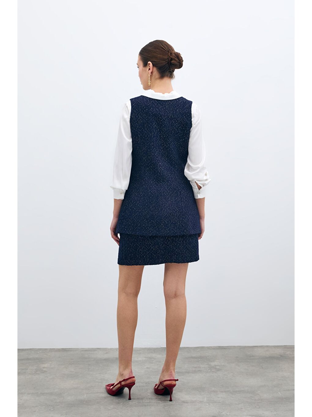 Düğmeli Tüvit Yelek - Lacivert-7