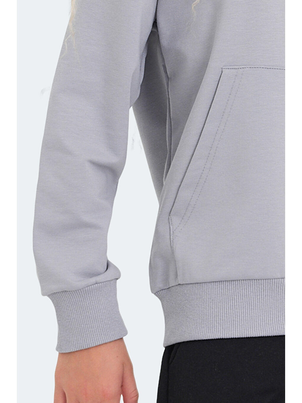 LETTO Unisex Çocuk Kapüşonlu Cepli Taş Gri Sweatshırt-1