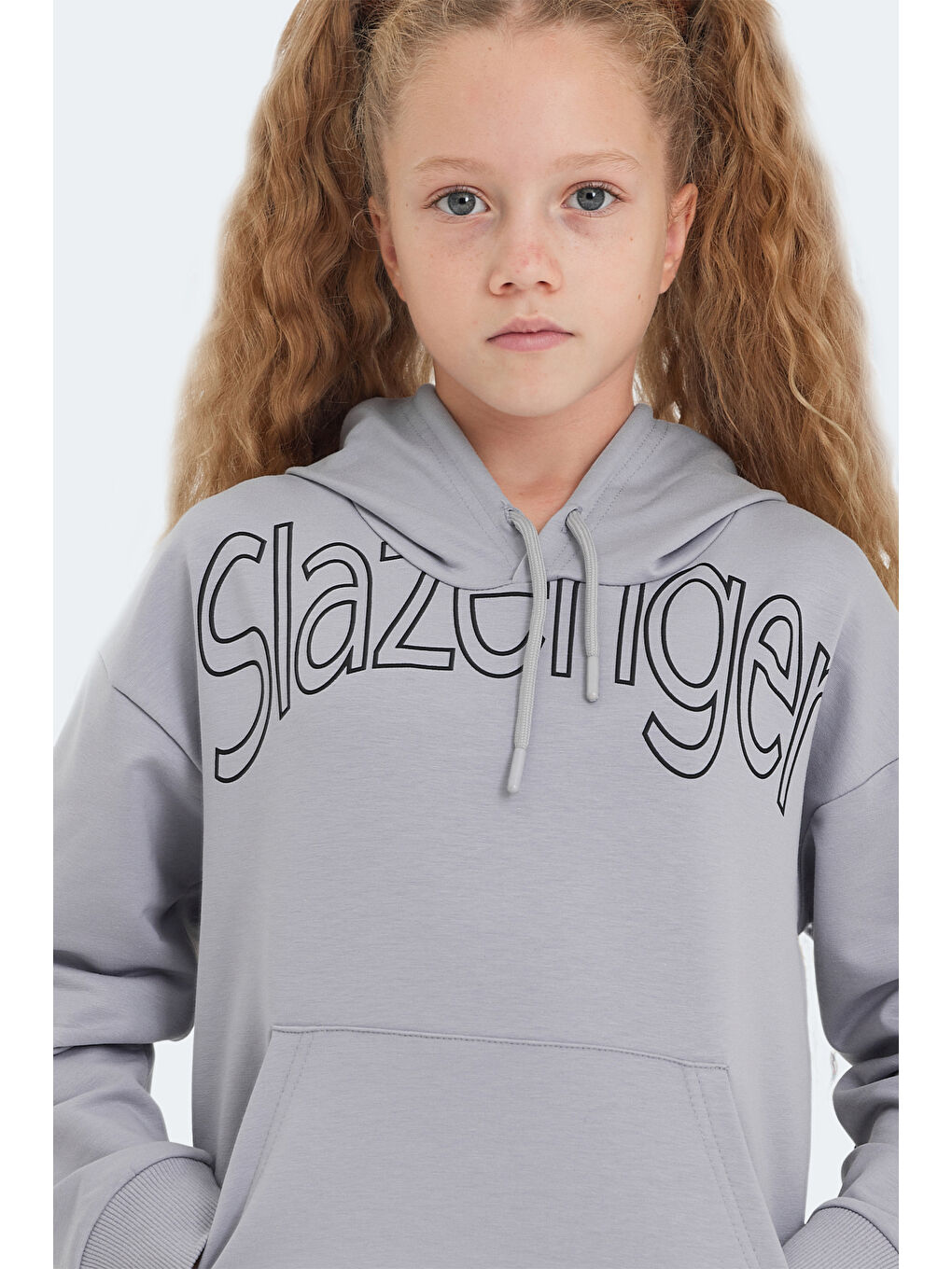 LETTO Unisex Çocuk Kapüşonlu Cepli Taş Gri Sweatshırt-3