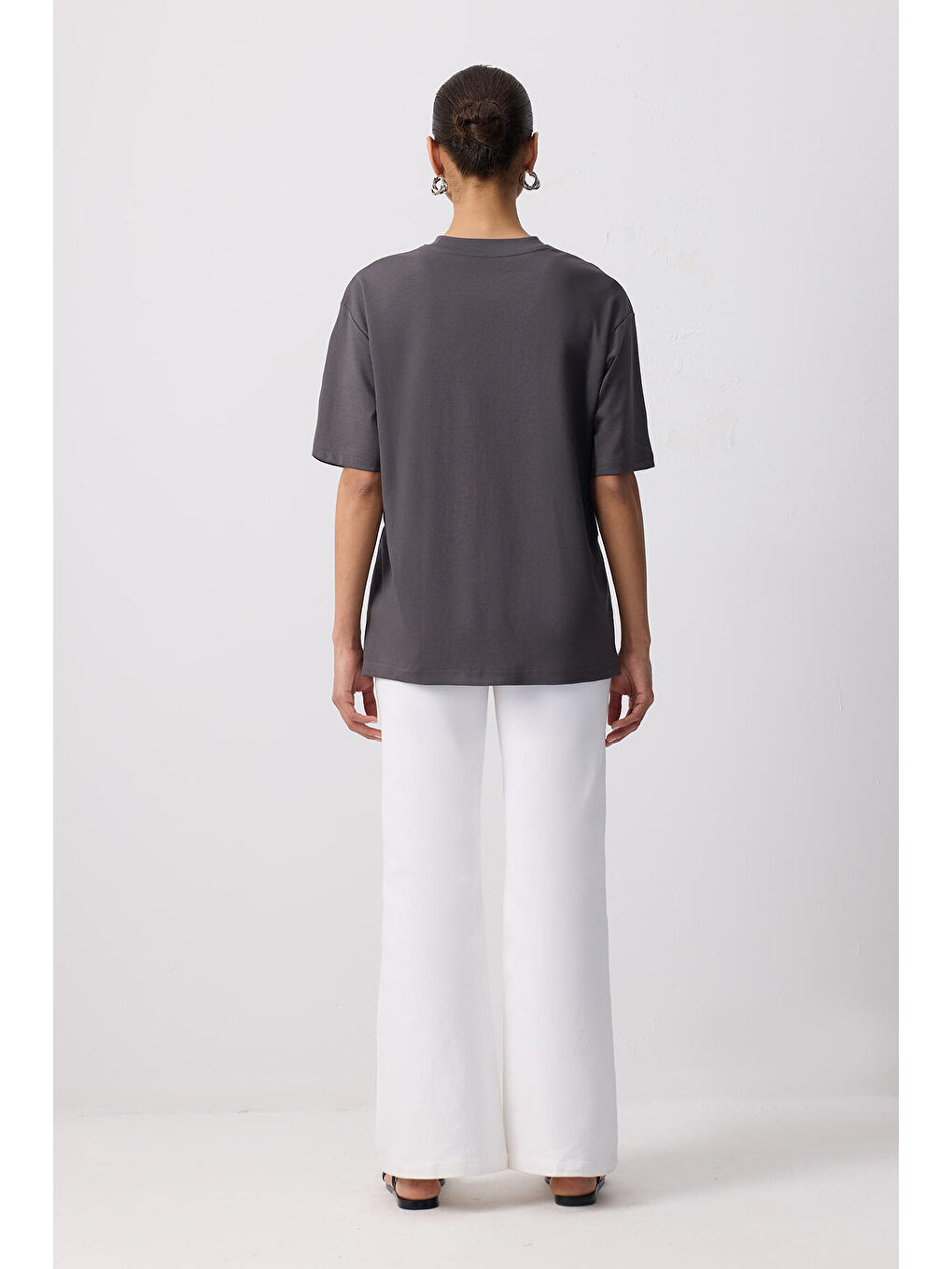 Antrasit %100 Pamuklu Kısa Kollu T-Shırt-3