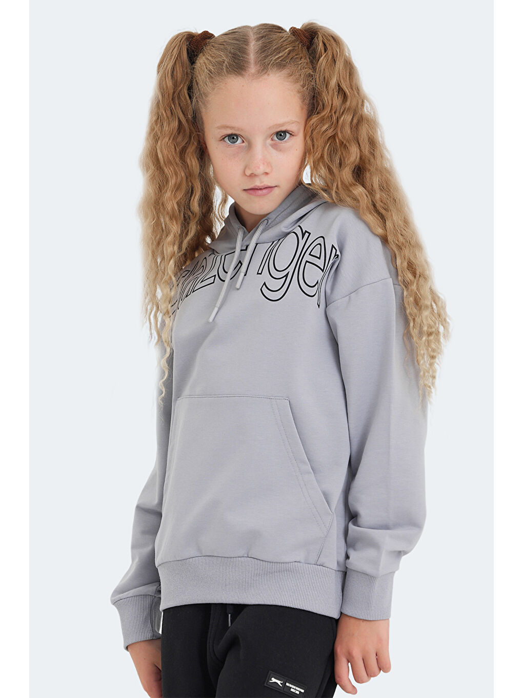 LETTO Unisex Çocuk Kapüşonlu Cepli Taş Gri Sweatshırt-4