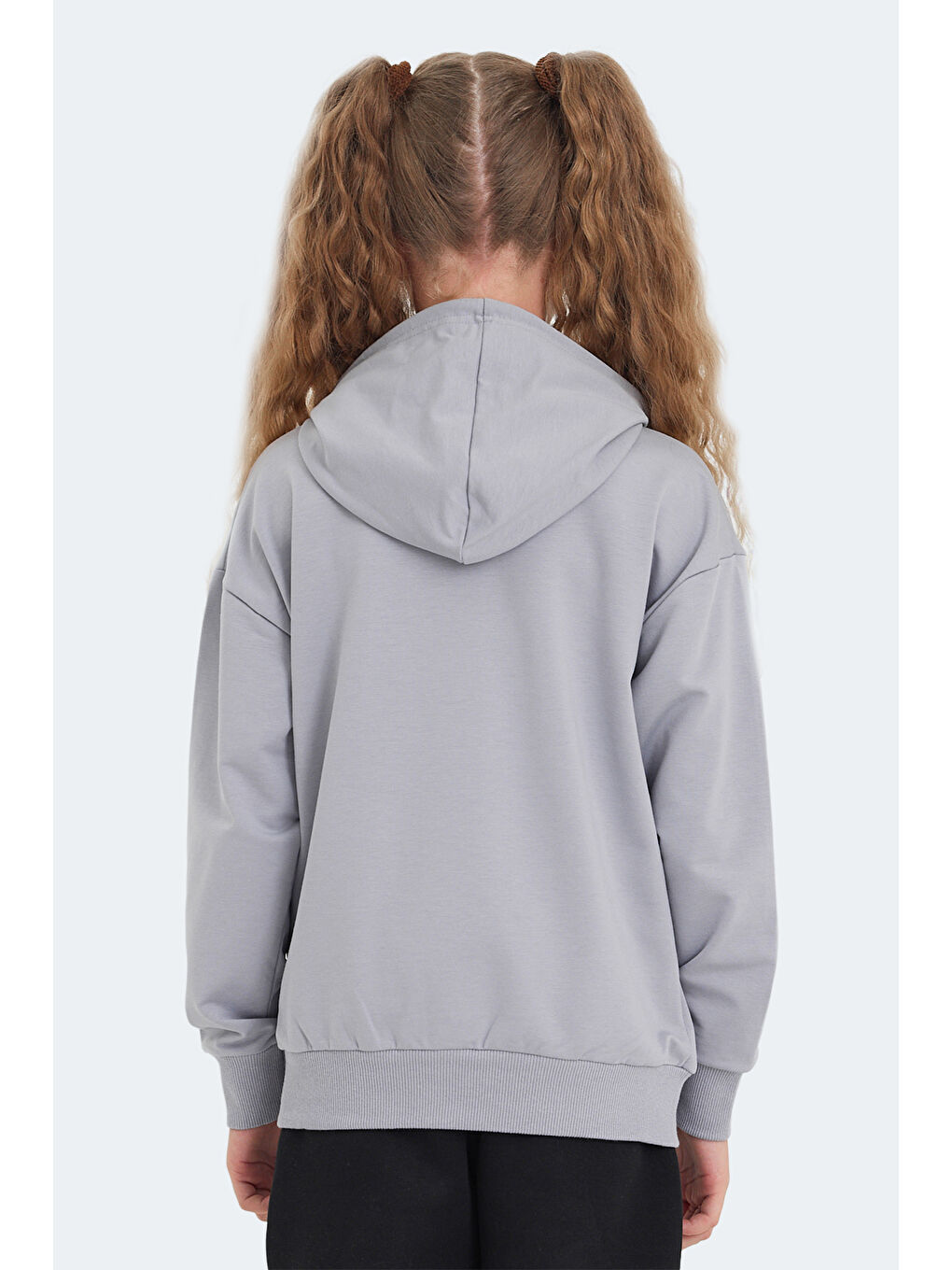 LETTO Unisex Çocuk Kapüşonlu Cepli Taş Gri Sweatshırt-5