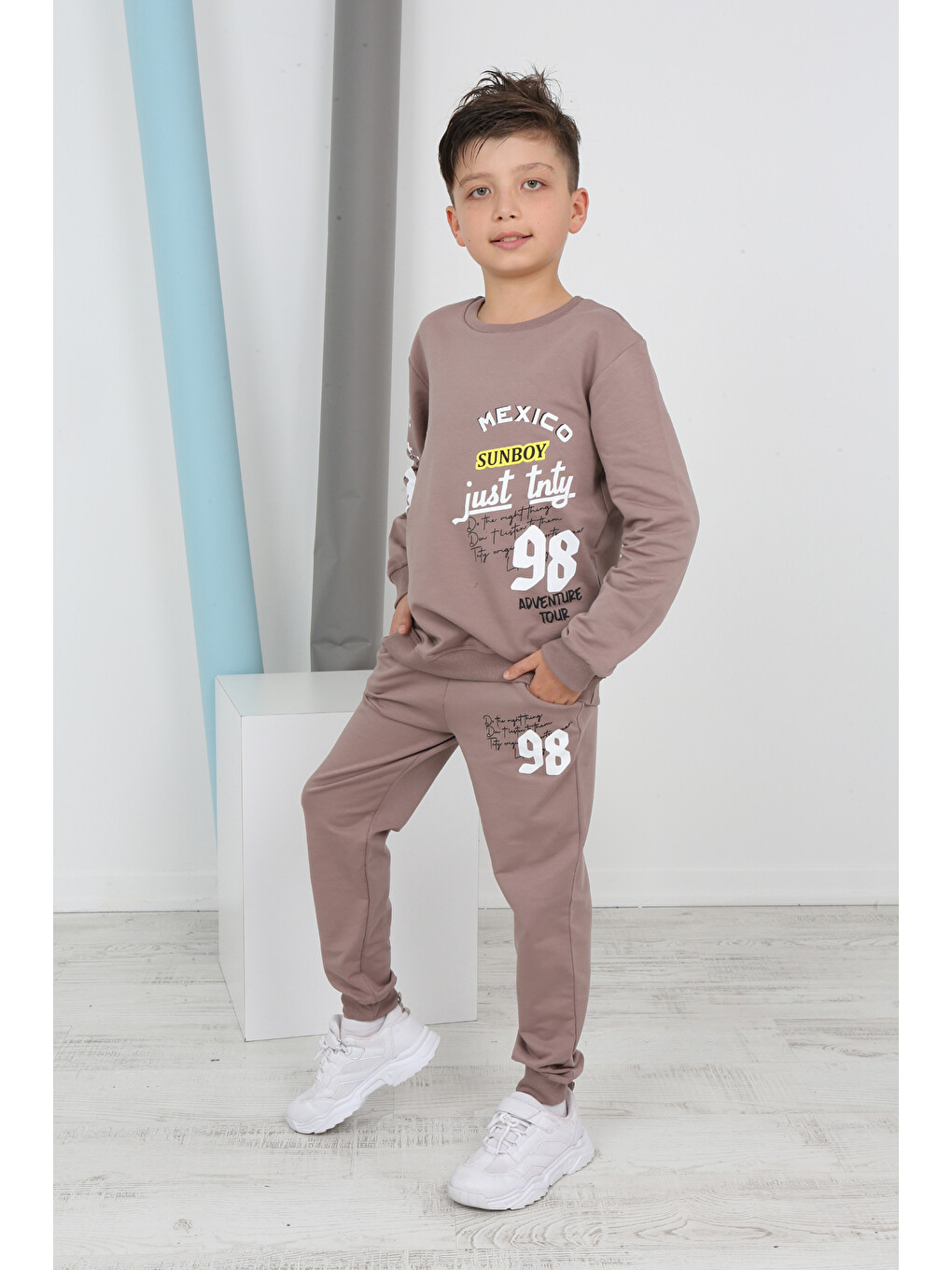 Kahverengi Erkek Çocuk Just Tnty Baskılı Eşofman Takım-1