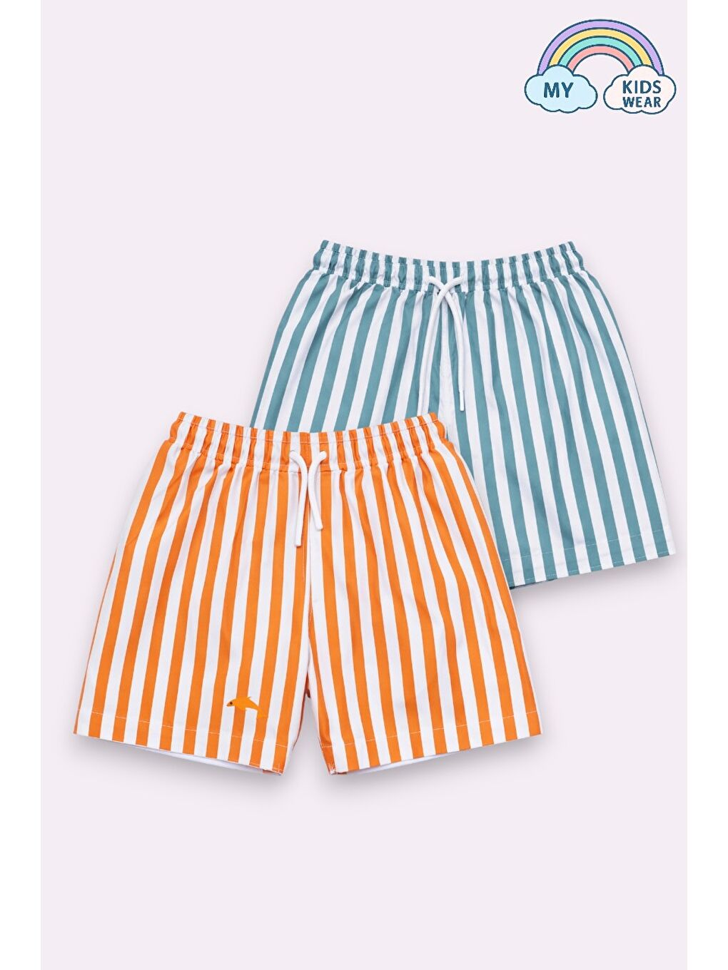 Kırmızı Erkek Çocuk Çizgili Deniz Şortu 2’li Set 12379