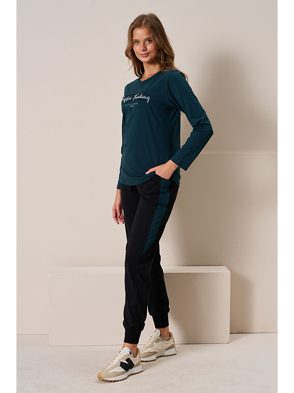 Kadın Penye Uzun Kol Pijama Takımı 3199 Petrol-2