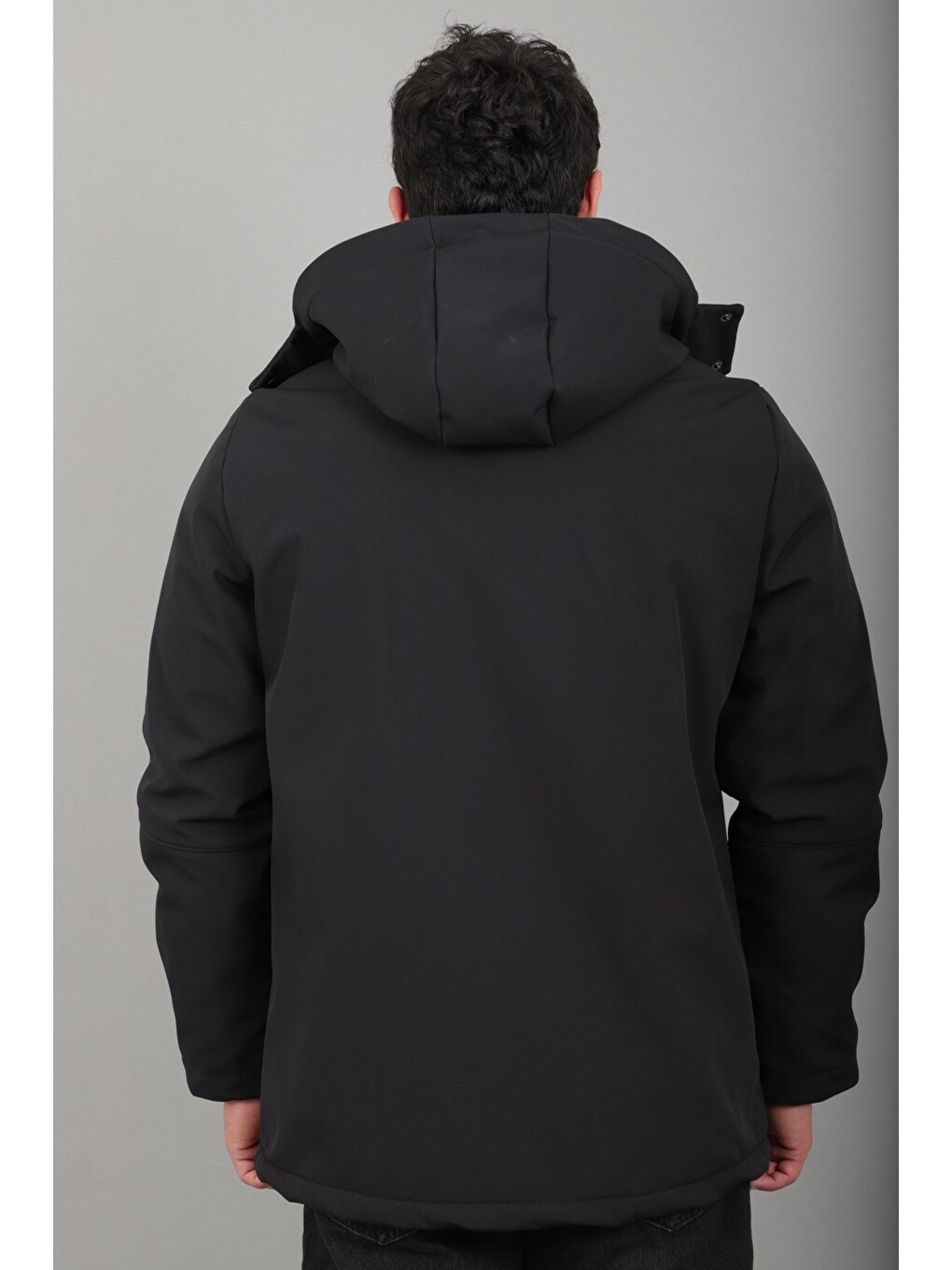 Siyah Çift Renk İçi Kürklü Softshell Kışlık Mont Pldp 3041_50525-6