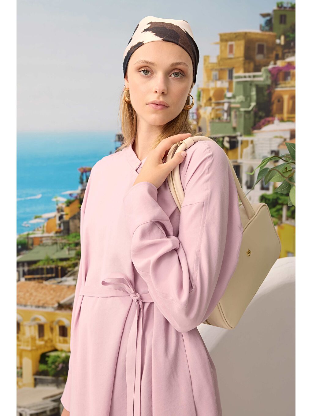 Lila Yakası Geniş Pile Detaylı Tunik Açık Leylak-2