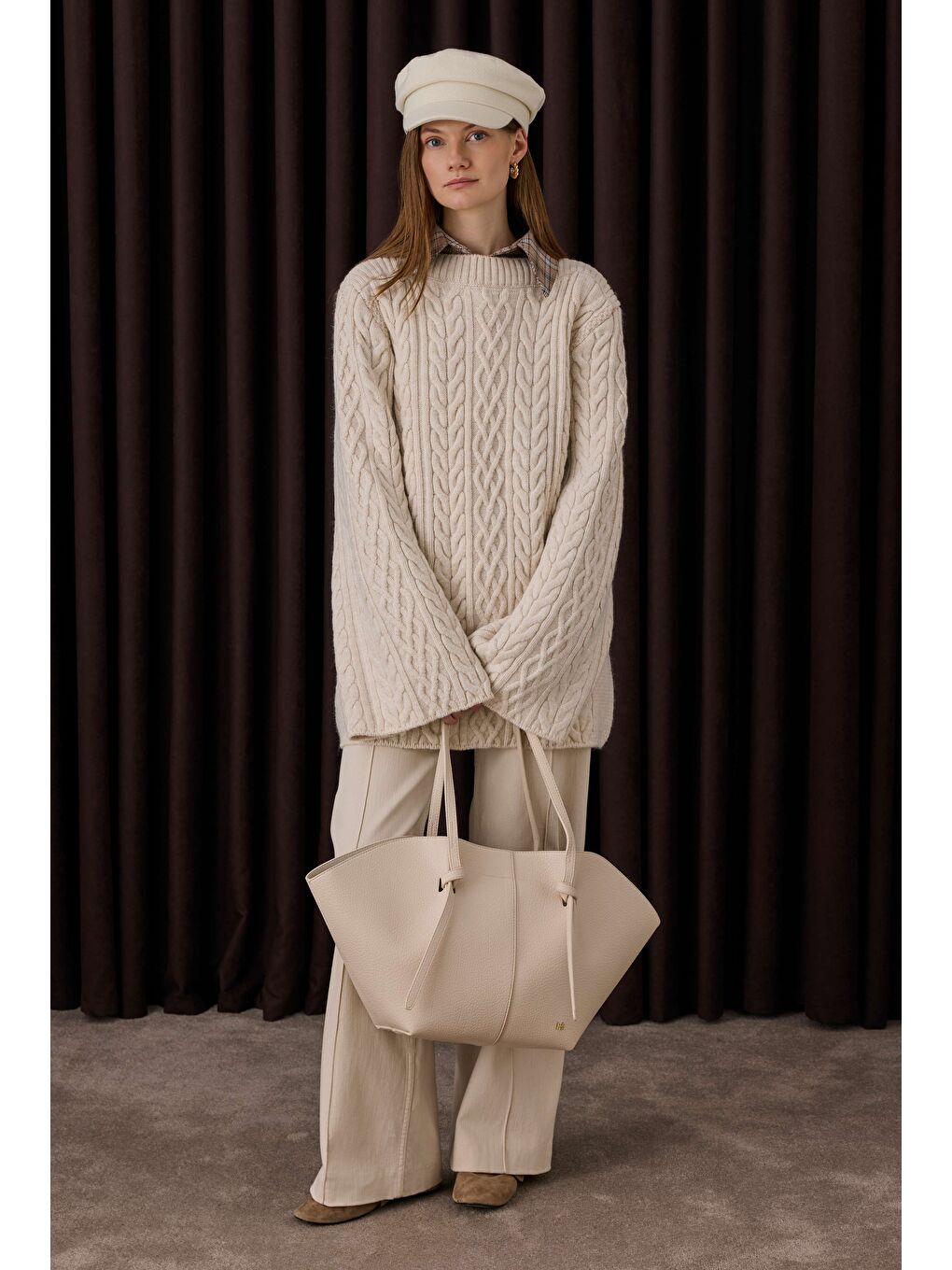 Saç Örgülü Kazak Ekru