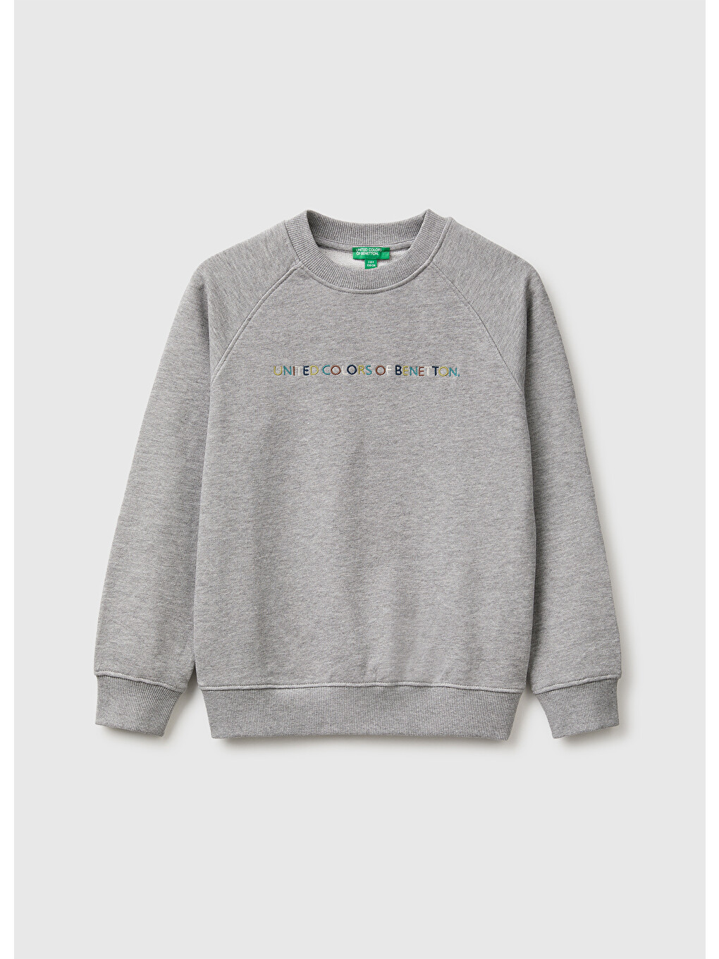 Erkek Çocuk Gri Melanj Önü İşlemeli Ribanalı Reglan Kollu Bisiklet Yaka Sweatshirt