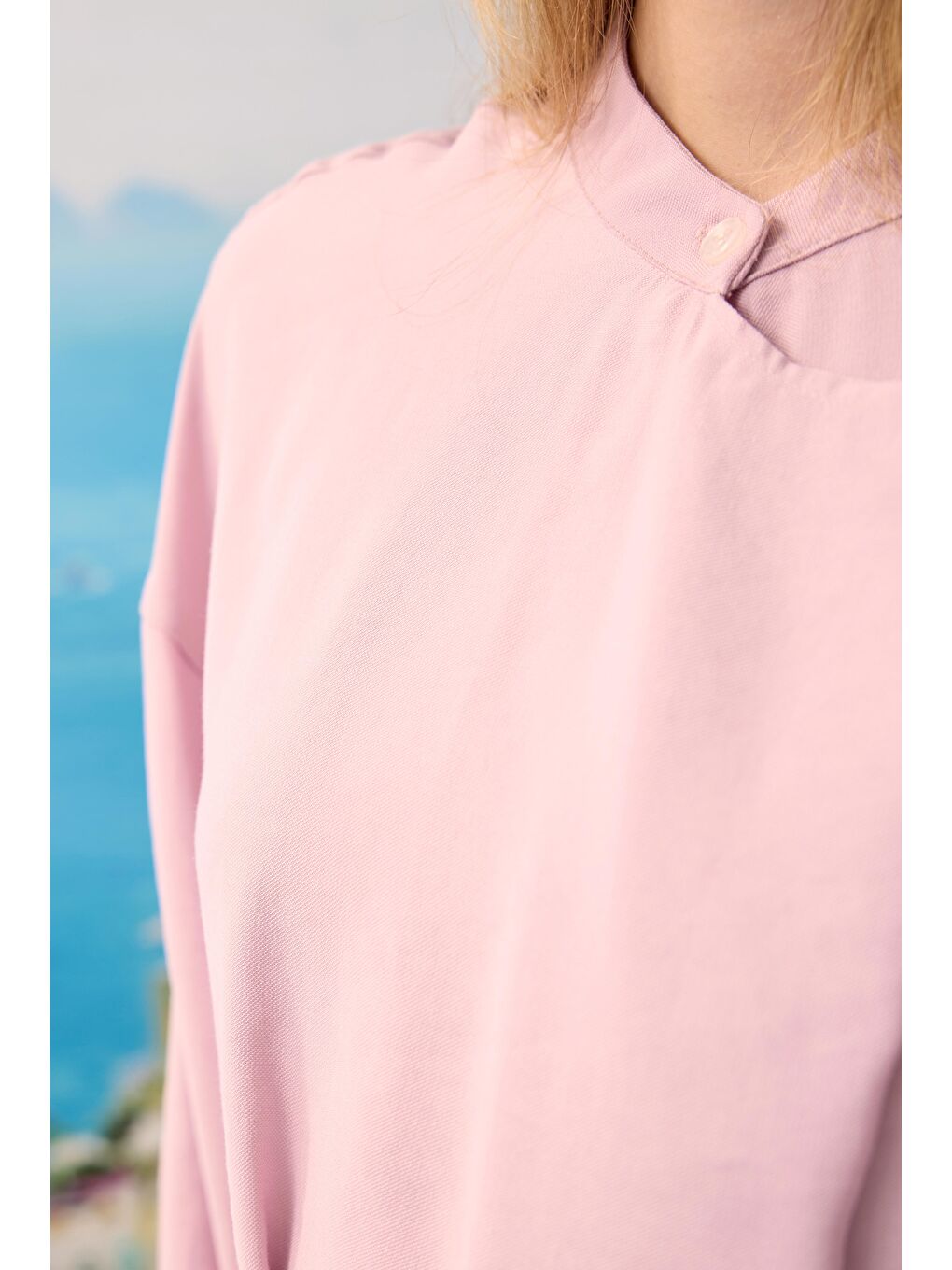 Lila Yakası Geniş Pile Detaylı Tunik Açık Leylak-4