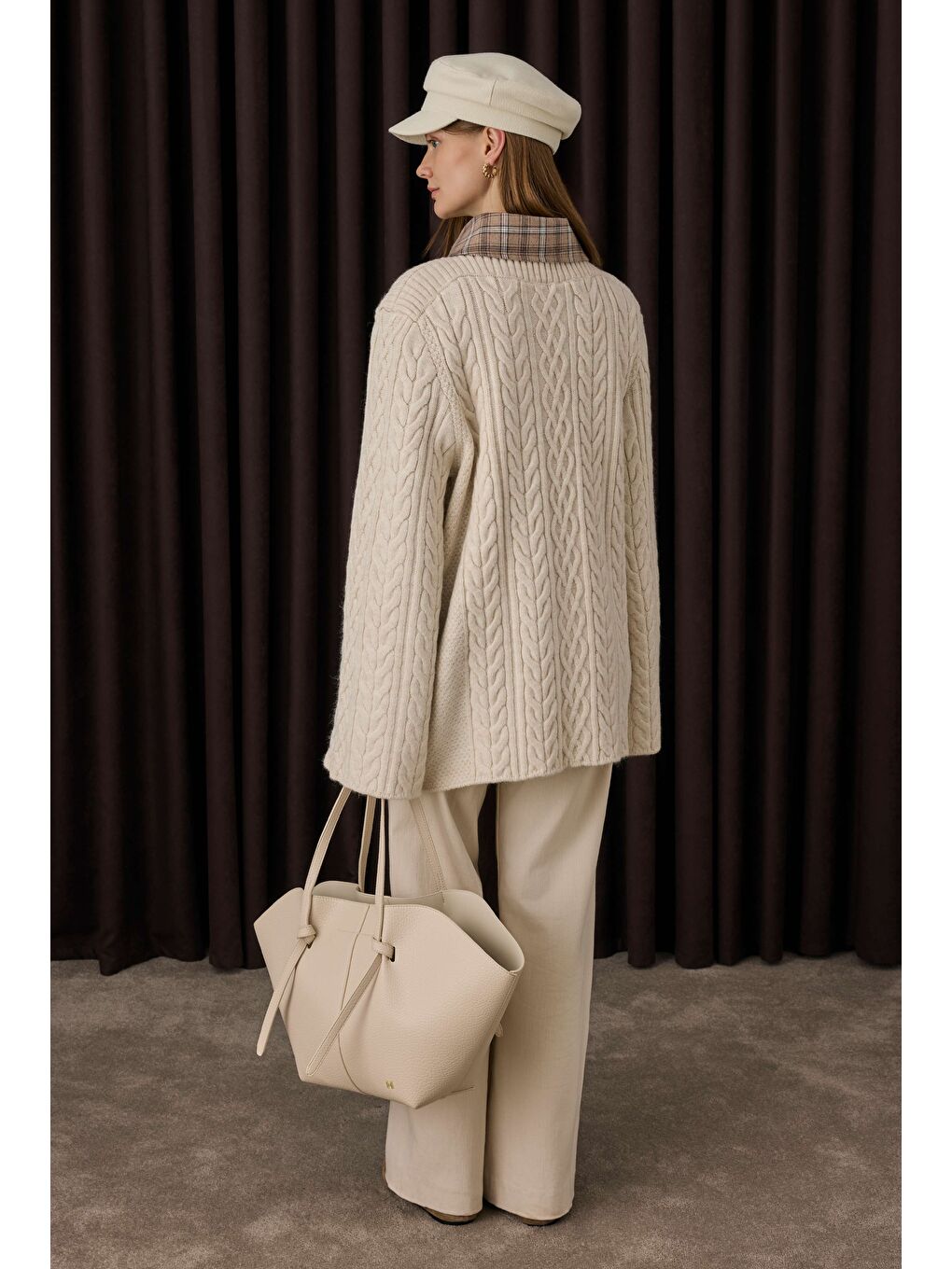 Saç Örgülü Kazak Ekru-3