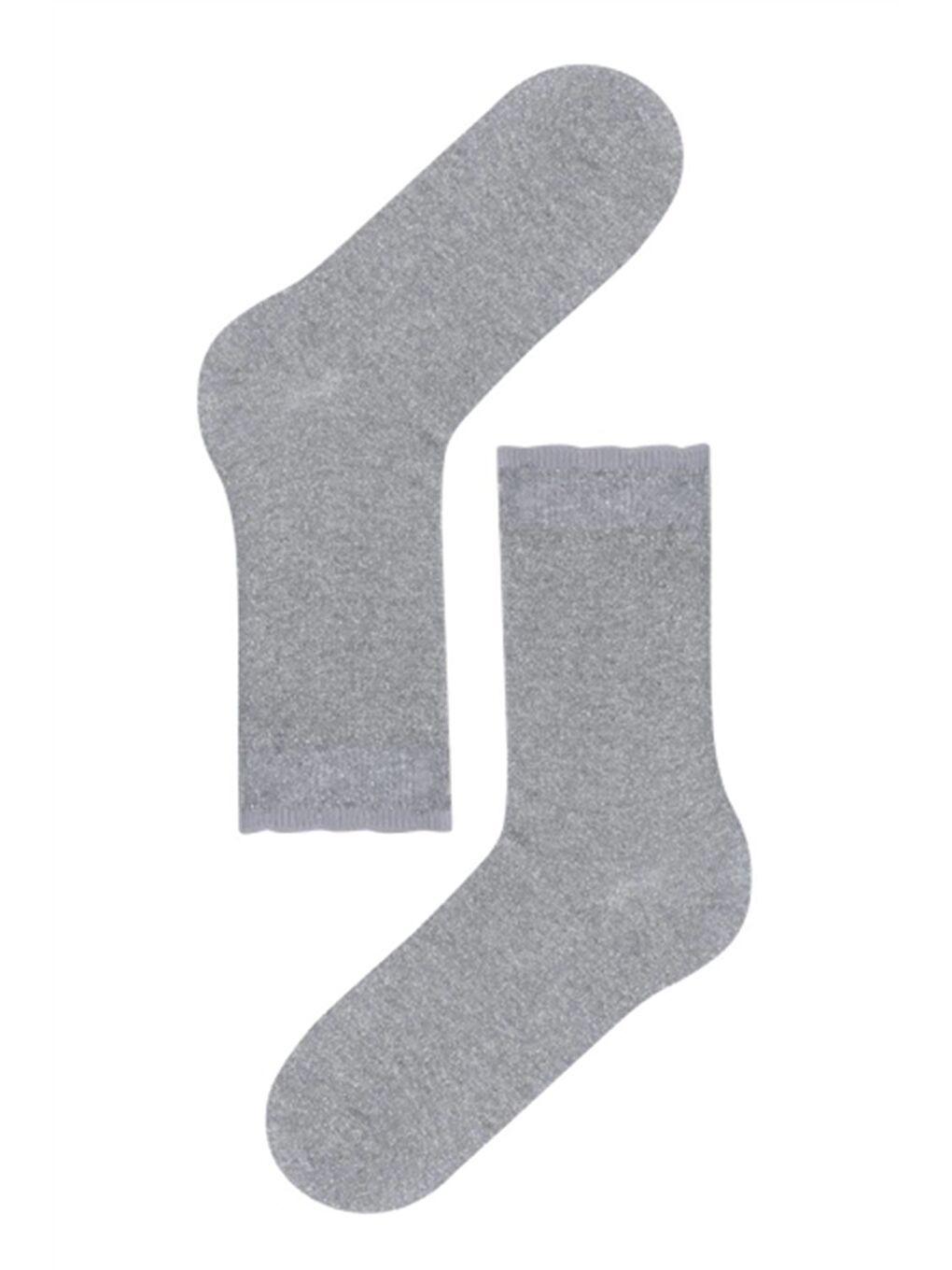 Gri Kadın Shine Soket Çorap Silver-1