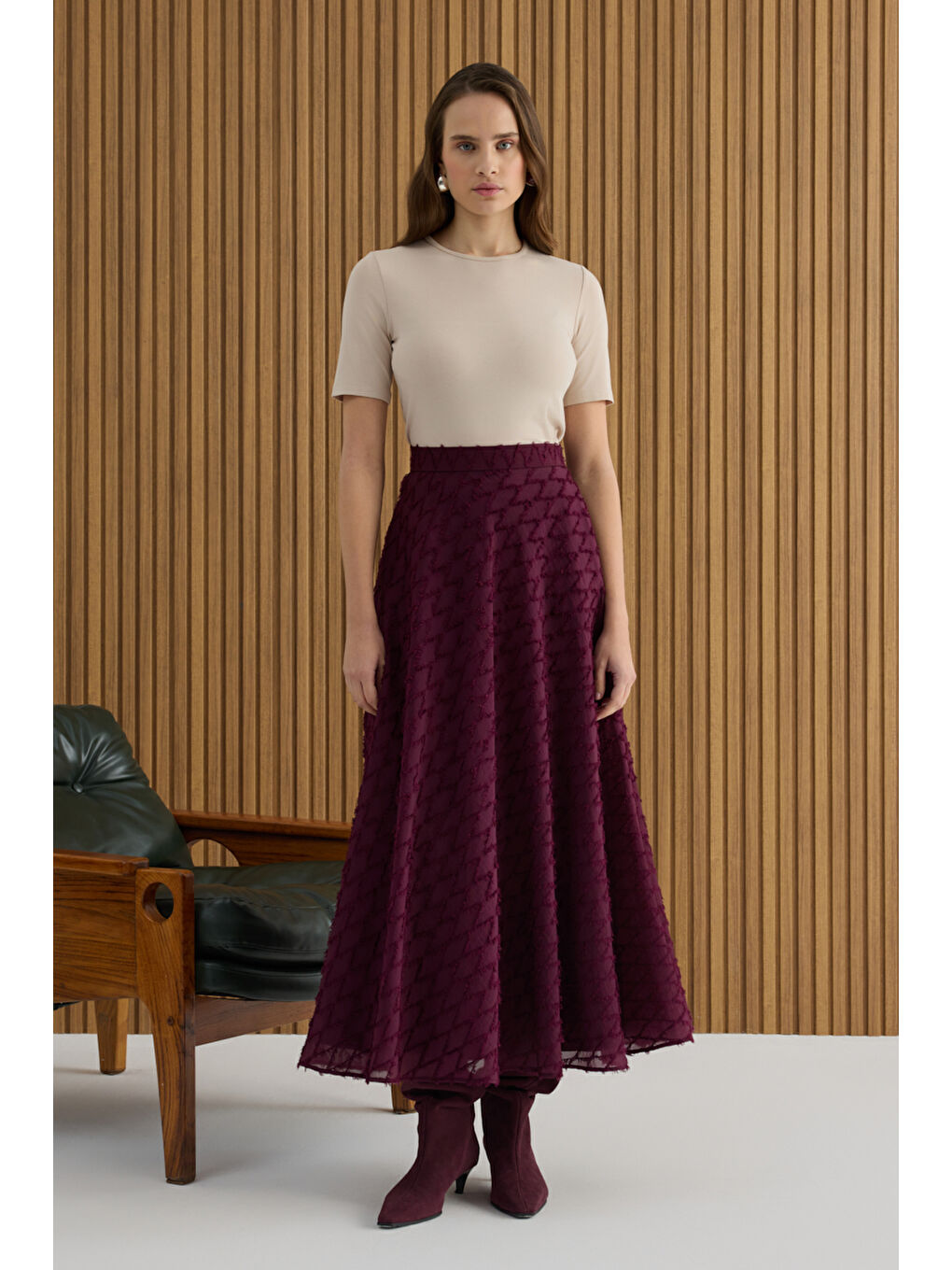 Bordo Püskül Dokulu Viscon Etek-2