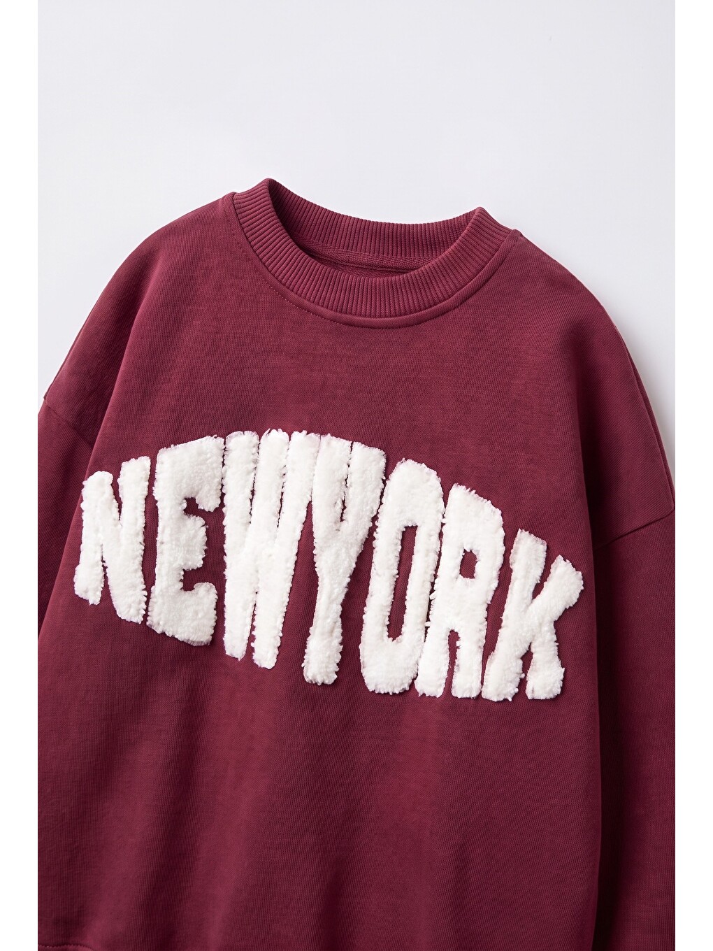 Kırmızı Çocuk New York Yazı Detaylı Sweatshirt Ve Eşofman Altı Takımı-1