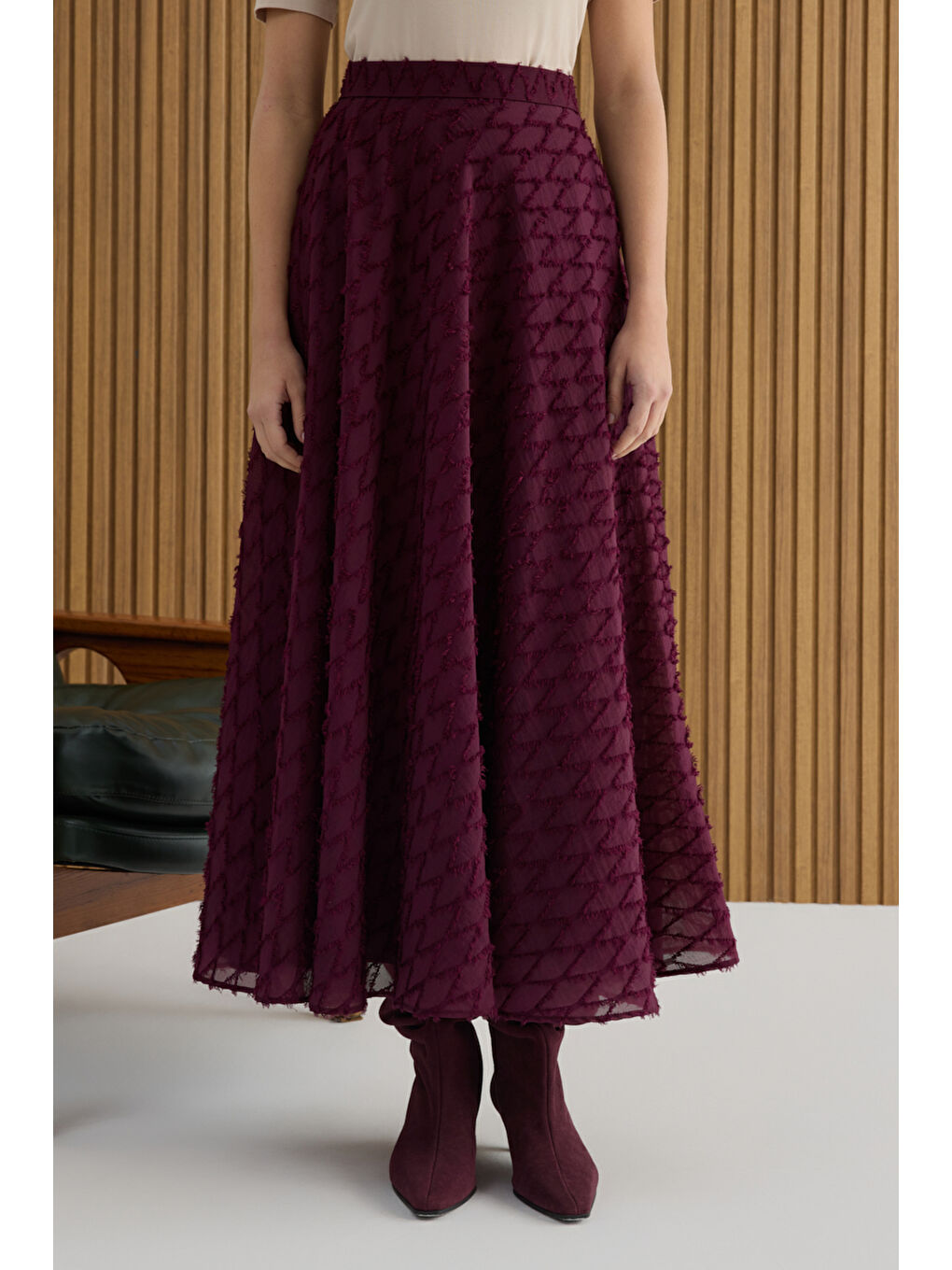 Bordo Püskül Dokulu Viscon Etek-3