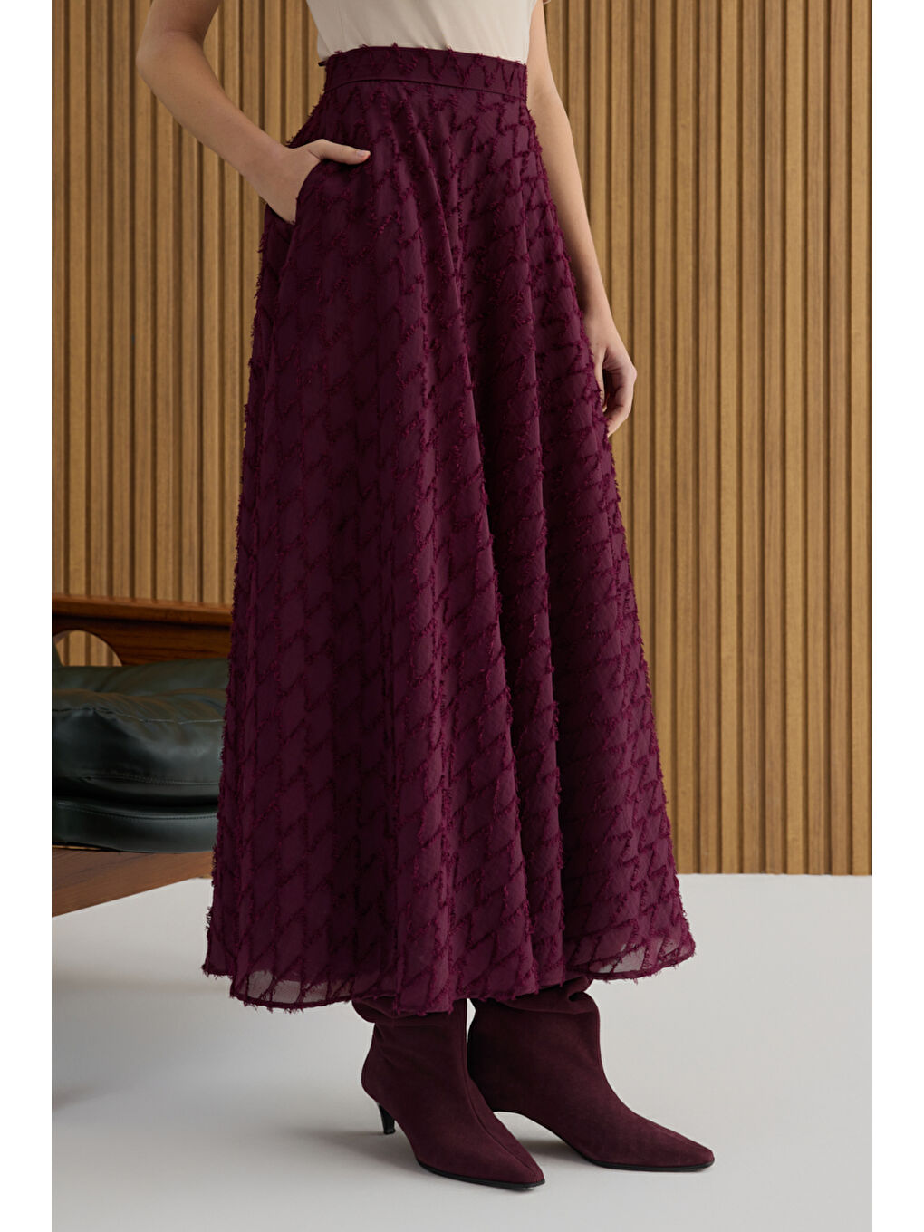 Bordo Püskül Dokulu Viscon Etek-4