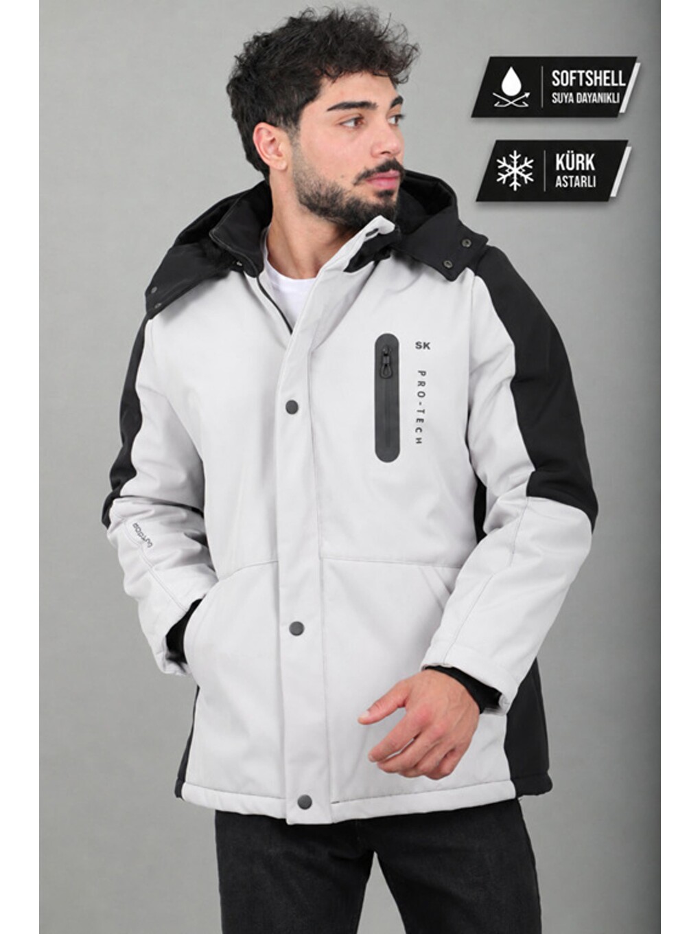 Bej Çift Renk İçi Kürklü Softshell Kışlık Mont Pldp 3041_50525