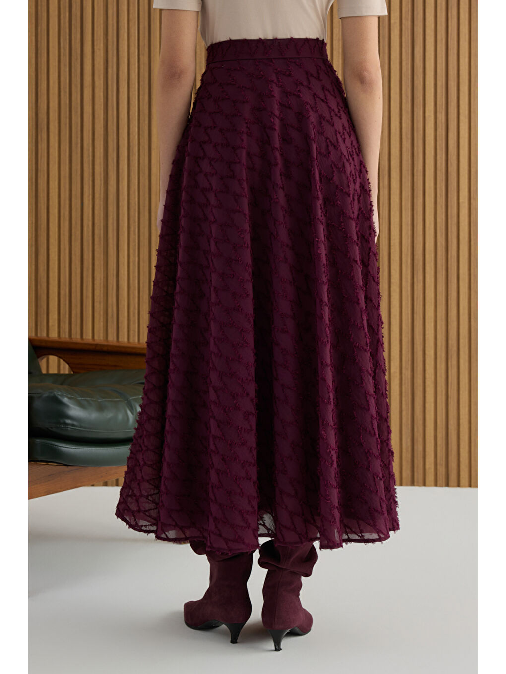 Bordo Püskül Dokulu Viscon Etek-5