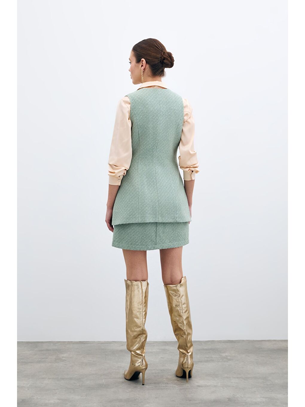 Yeşil Düğmeli Tüvit Yelek - Mint-5